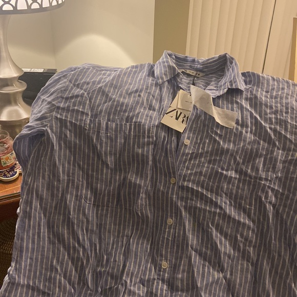 ZARA NWT striped oversized linen tunic dress-Sz M - Picture 8 of 9